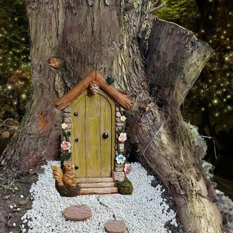 JIUMO Fairy Door for Trees Outdoor - Garden Accessories, Miniature Decor, Magic Enchanted Tree Stump Resin Wall Hanging Gifts - Image 5